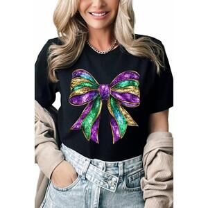 NEW CEZANNE mardi gras bow tee in black